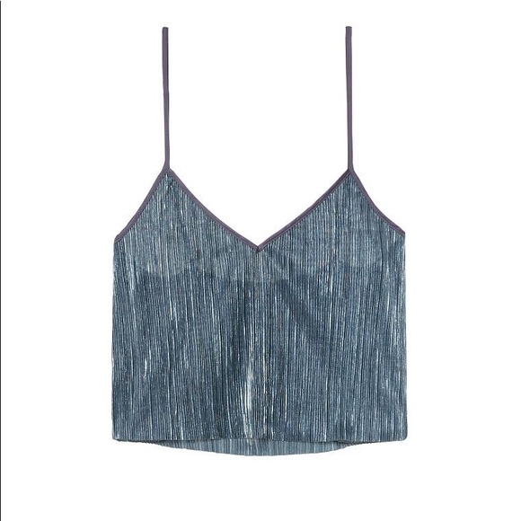 Victoria's Secret Tops - Victoria’s Secret Metallic Gray Pleated Cropped Tank Top